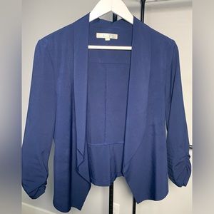 Blazer - Royal blue with 3/4 length rusched sleeves and open lapel